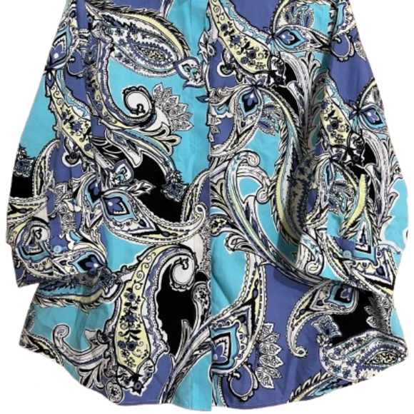 Chico’s No-Iron Blue Multi Paisley Print 3/4 Sleeve Button Down Shirt Size-XL - Picture 3 of 6